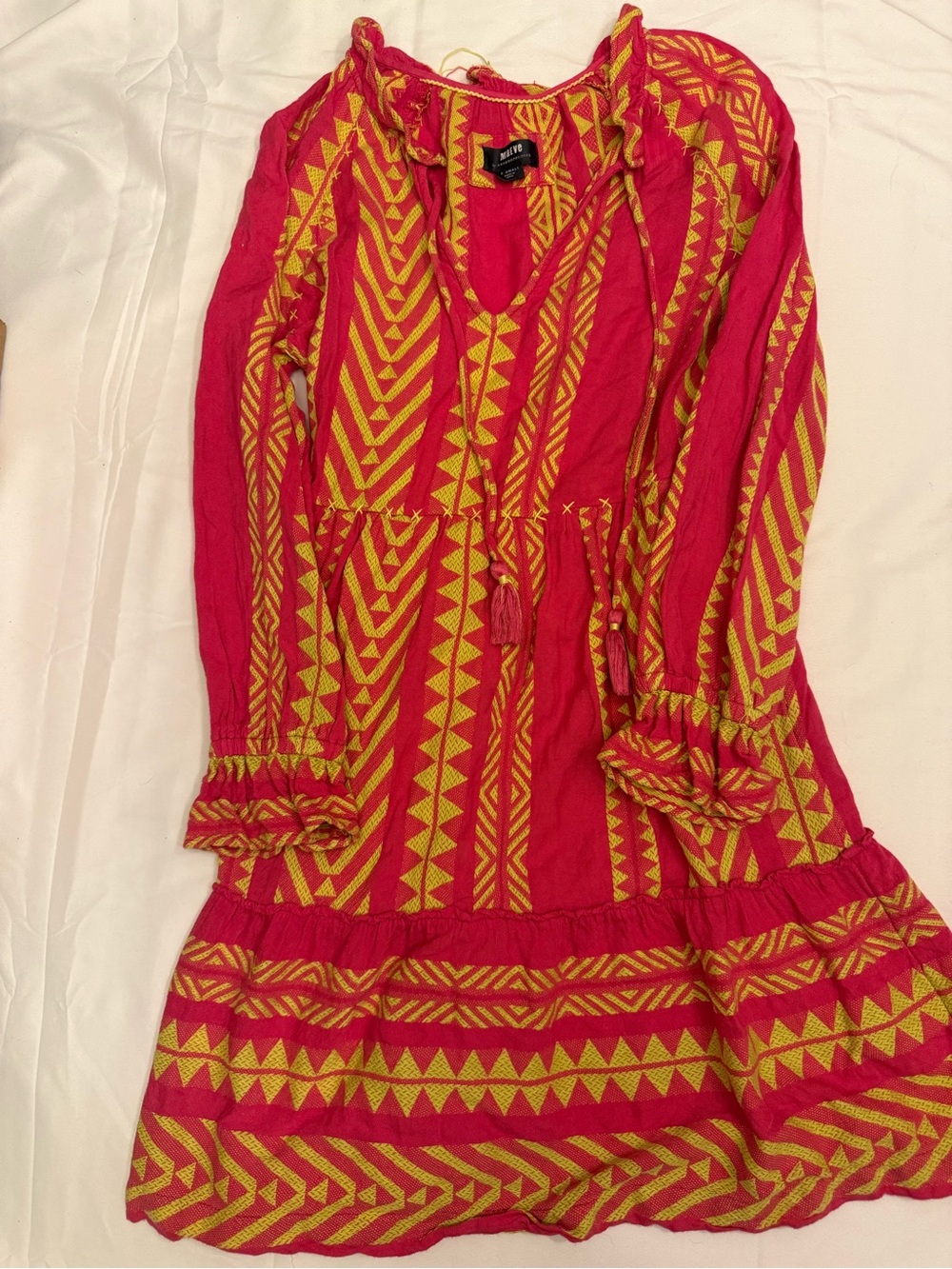 Mixit Pink & Yellow Geometric Tiered Boho Dress